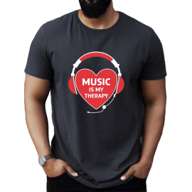 plus size men's summer t-shirt, Heart headphones  graphic print short sleeve tees trend casual tops for daily life, big & tall guys