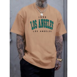 Plus Size Men's Trendy Letter Los Angeles Print T-shirt, Casual Fashion Tee, Street Style Short Sleeve Crew Neck Shirt