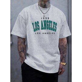 Plus Size Men's Trendy Letter Los Angeles Print T-shirt, Casual Fashion Tee, Street Style Short Sleeve Crew Neck Shirt