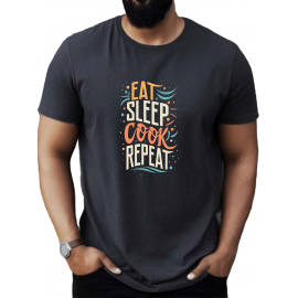 Plus Size Men's Summer T-shirt, EAT SLEEP COOK REPEAT Graphic Print Short Sleeve Tees Trend Casual Tops For Daily Life, Big & Tall Guys