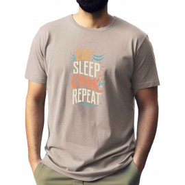 Plus Size Men's Summer T-shirt, EAT SLEEP COOK REPEAT Graphic Print Short Sleeve Tees Trend Casual Tops For Daily Life, Big & Tall Guys
