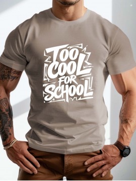 plus size men's summer t-shirt, Too Cool for School  graphic print short sleeve tees trend casual tops for daily life, big & tall guys
