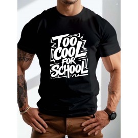 plus size men's summer t-shirt, Too Cool for School  graphic print short sleeve tees trend casual tops for daily life, big & tall guys