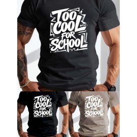 plus size men's summer t-shirt, Too Cool for School  graphic print short sleeve tees trend casual tops for daily life, big & tall guys