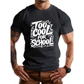 plus size men's summer t-shirt, Too Cool for School  graphic print short sleeve tees trend casual tops for daily life, big & tall guys