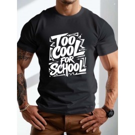 plus size men's summer t-shirt, Too Cool for School  graphic print short sleeve tees trend casual tops for daily life, big & tall guys
