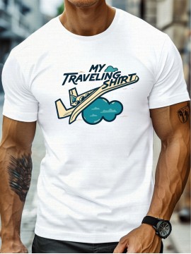 plus size men's summer t-shirt, Plane my traveling shirt  graphic print short sleeve tees trend casual tops for daily life, big & tall guys