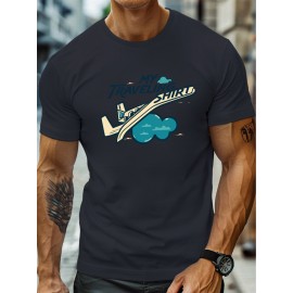 plus size men's summer t-shirt, Plane my traveling shirt  graphic print short sleeve tees trend casual tops for daily life, big & tall guys