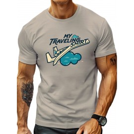 plus size men's summer t-shirt, Plane my traveling shirt  graphic print short sleeve tees trend casual tops for daily life, big & tall guys