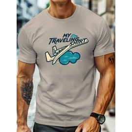 plus size men's summer t-shirt, Plane my traveling shirt  graphic print short sleeve tees trend casual tops for daily life, big & tall guys