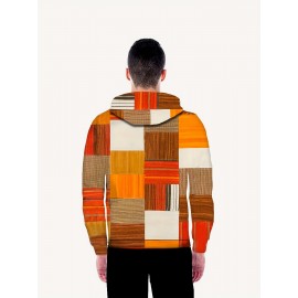 Plus Size Men's Contrast Color Pattern Print Hoodies Oversized Hooded Sweatshirt For Autumn/winter, Men's Clothing