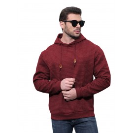 Plus Size Men's Solid Textured Hoodie Spring Fall Winter Hooded Sweatshirt For Big & Tall Males, Men's Clothing