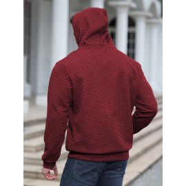 Plus Size Men's Solid Textured Hoodie Spring Fall Winter Hooded Sweatshirt For Big & Tall Males, Men's Clothing