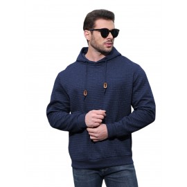 Plus Size Men's Solid Textured Hoodie Spring Fall Winter Hooded Sweatshirt For Big & Tall Males, Men's Clothing