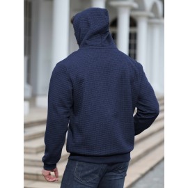 Plus Size Men's Solid Textured Hoodie Spring Fall Winter Hooded Sweatshirt For Big & Tall Males, Men's Clothing
