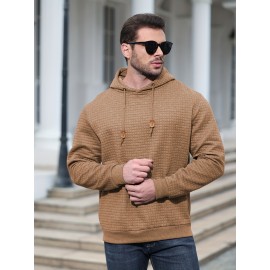 Plus Size Men's Solid Textured Hoodie Spring Fall Winter Hooded Sweatshirt For Big & Tall Males, Men's Clothing