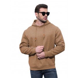 Plus Size Men's Solid Textured Hoodie Spring Fall Winter Hooded Sweatshirt For Big & Tall Males, Men's Clothing