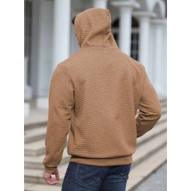 Plus Size Men's Solid Textured Hoodie Spring Fall Winter Hooded Sweatshirt For Big & Tall Males, Men's Clothing
