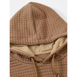 Plus Size Men's Solid Textured Hoodie Spring Fall Winter Hooded Sweatshirt For Big & Tall Males, Men's Clothing