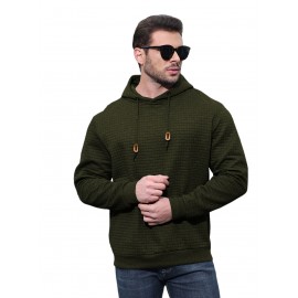 Plus Size Men's Solid Textured Hoodie Spring Fall Winter Hooded Sweatshirt For Big & Tall Males, Men's Clothing