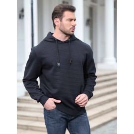 Plus Size Men's Solid Textured Hoodie Spring Fall Winter Hooded Sweatshirt For Big & Tall Males, Men's Clothing