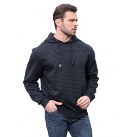 Plus Size Men's Solid Textured Hoodie Spring Fall Winter Hooded Sweatshirt For Big & Tall Males, Men's Clothing