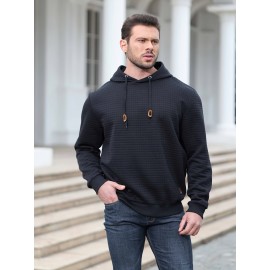 Plus Size Men's Solid Textured Hoodie Spring Fall Winter Hooded Sweatshirt For Big & Tall Males, Men's Clothing