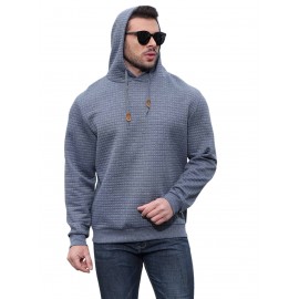 Plus Size Men's Solid Textured Hoodie Spring Fall Winter Hooded Sweatshirt For Big & Tall Males, Men's Clothing