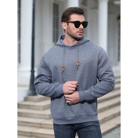 Plus Size Men's Solid Textured Hoodie Spring Fall Winter Hooded Sweatshirt For Big & Tall Males, Men's Clothing