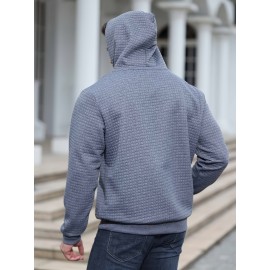 Plus Size Men's Solid Textured Hoodie Spring Fall Winter Hooded Sweatshirt For Big & Tall Males, Men's Clothing