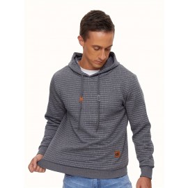 Plus Size Men's Solid Textured Hoodie Spring Fall Winter Hooded Sweatshirt For Big & Tall Males, Men's Clothing
