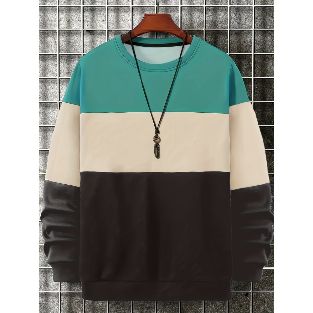 Plus Size Men's Contrast Color Sweatshirt For Sports/outdoor, Oversized Fashion Pullover For Autumn/winter, Men's Clothing