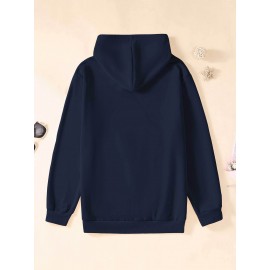 Plus Size Mens Soft and Trendy Hooded Graphic Pullover Hoodie - Comfortable Slight Stretch Polyester Knit Fabric, Solid Color, Regular Fit, Ideal for Spring/Autumn Street Style and Casual Wear