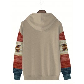 Cozy Plus Size Vintage Hoodie with Anime Bull Print | Knit Men's Hooded Sweatshirt with Pockets for Fall/Winter