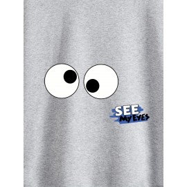 Plus Size Men's Funny Eyes Print Hooded Sweatshirt Oversized Hoodies Fashion Casual Tops For Spring/autumn, Men's Clothing