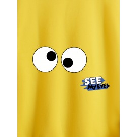 Plus Size Men's Funny Eyes Print Hooded Sweatshirt Oversized Hoodies Fashion Casual Tops For Spring/autumn, Men's Clothing