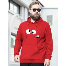 Plus Size Men's Funny Eyes Print Hooded Sweatshirt Oversized Hoodies Fashion Casual Tops For Spring/autumn, Men's Clothing