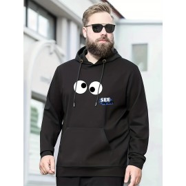 Plus Size Men's Funny Eyes Print Hooded Sweatshirt Oversized Hoodies Fashion Casual Tops For Spring/autumn, Men's Clothing