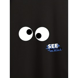 Plus Size Men's Funny Eyes Print Hooded Sweatshirt Oversized Hoodies Fashion Casual Tops For Spring/autumn, Men's Clothing