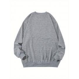 Plus Size Stylish Loose Fit Dog Pattern Sweatshirt - Ultra-Casual, Breathable, Long Sleeve Crew Neck Top for Comfortable City Walks, Street Hanging, and Outdoor Activities - Mens Clothing for Everyday Wear