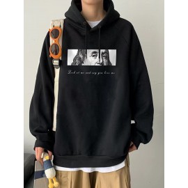 Men's Plus Size Hoodie, Graphic Printed Long Sleeve Winter Fleece Hooded Sweatshirt For Big And Tall Guys