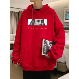 Men's Plus Size Hoodie, Graphic Printed Long Sleeve Winter Fleece Hooded Sweatshirt For Big And Tall Guys