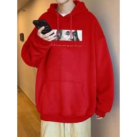 Men's Plus Size Hoodie, Graphic Printed Long Sleeve Winter Fleece Hooded Sweatshirt For Big And Tall Guys