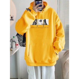 Men's Plus Size Hoodie, Graphic Printed Long Sleeve Winter Fleece Hooded Sweatshirt For Big And Tall Guys