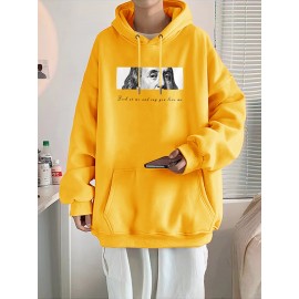 Men's Plus Size Hoodie, Graphic Printed Long Sleeve Winter Fleece Hooded Sweatshirt For Big And Tall Guys