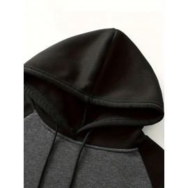 Plus Size Men's Contrast Color Hooded Sweatshirt For Spring Fall, Outdoor Sports Raglan Hoodies For Males