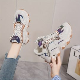 Women's Trendy High Top Sneakers, Casual Lace Up Outdoor Shoes, Women's Comfortable Walking Shoes