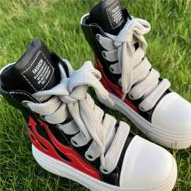 Fashion High-top Thick Bottom Height-increasing Embroidery Thick Laces Leather Sneakers Tennis