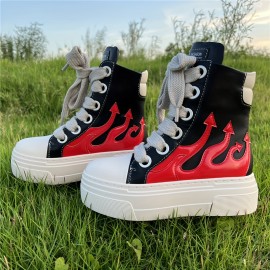 Fashion High-top Thick Bottom Height-increasing Embroidery Thick Laces Leather Sneakers Tennis
