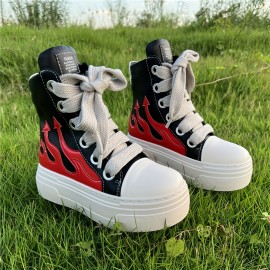 Fashion High-top Thick Bottom Height-increasing Embroidery Thick Laces Leather Sneakers Tennis